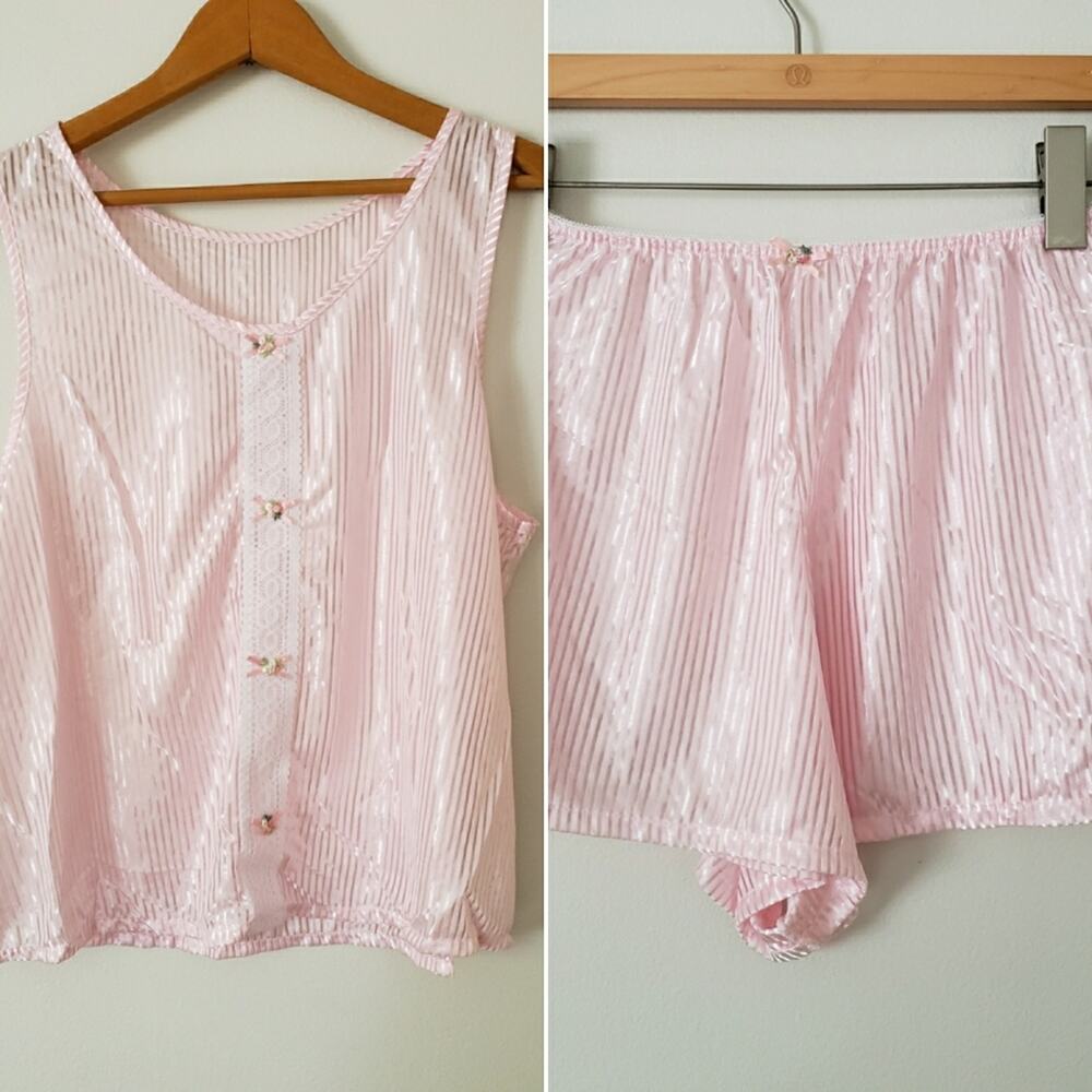 Vintage Silky Sleep Set Pink Tank & Shorts Size Medium